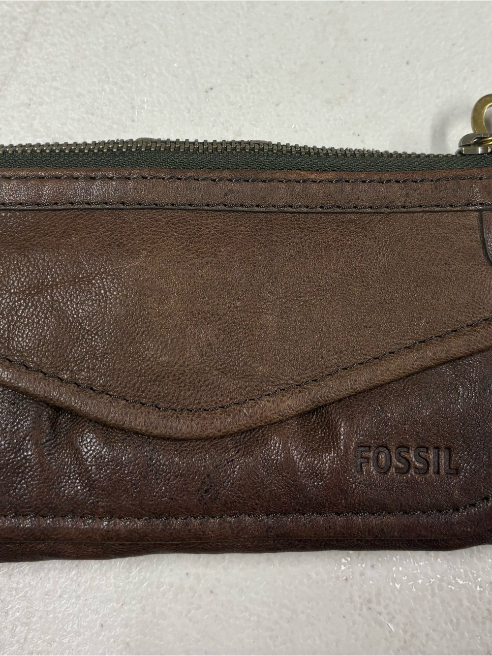 Fossil Brown Leather Zip Card Wallet